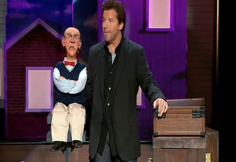 Comedian Jeff Dunham with his character Walter.  Posted in FlyerMall.com by Spyros Peter Goudas.