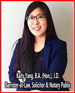 Kaity Yang, B.A. (Hon.), J.D. Barrister-at-Law, Solicitor & Notary Public