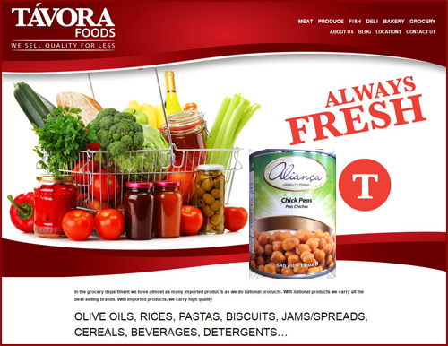 TAVORA FOODS grocery department we have almost as many imported products as we do national products